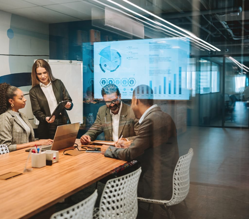 Business woman leading meeting